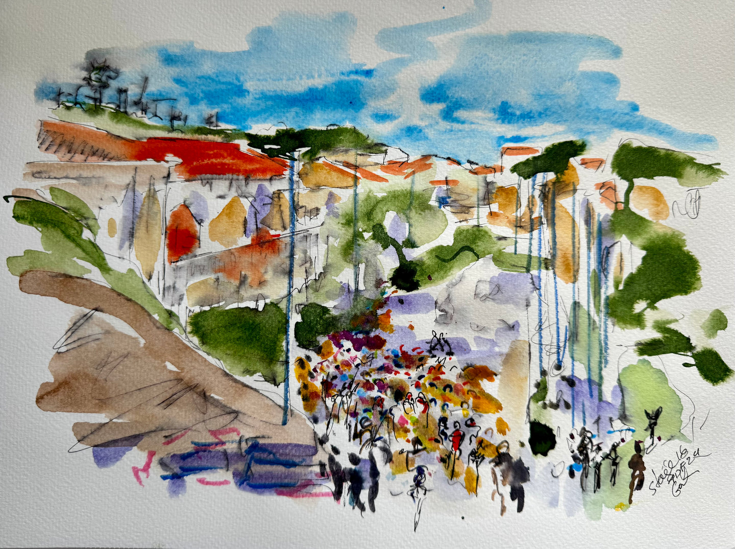 Through the Village Tour de France Painting