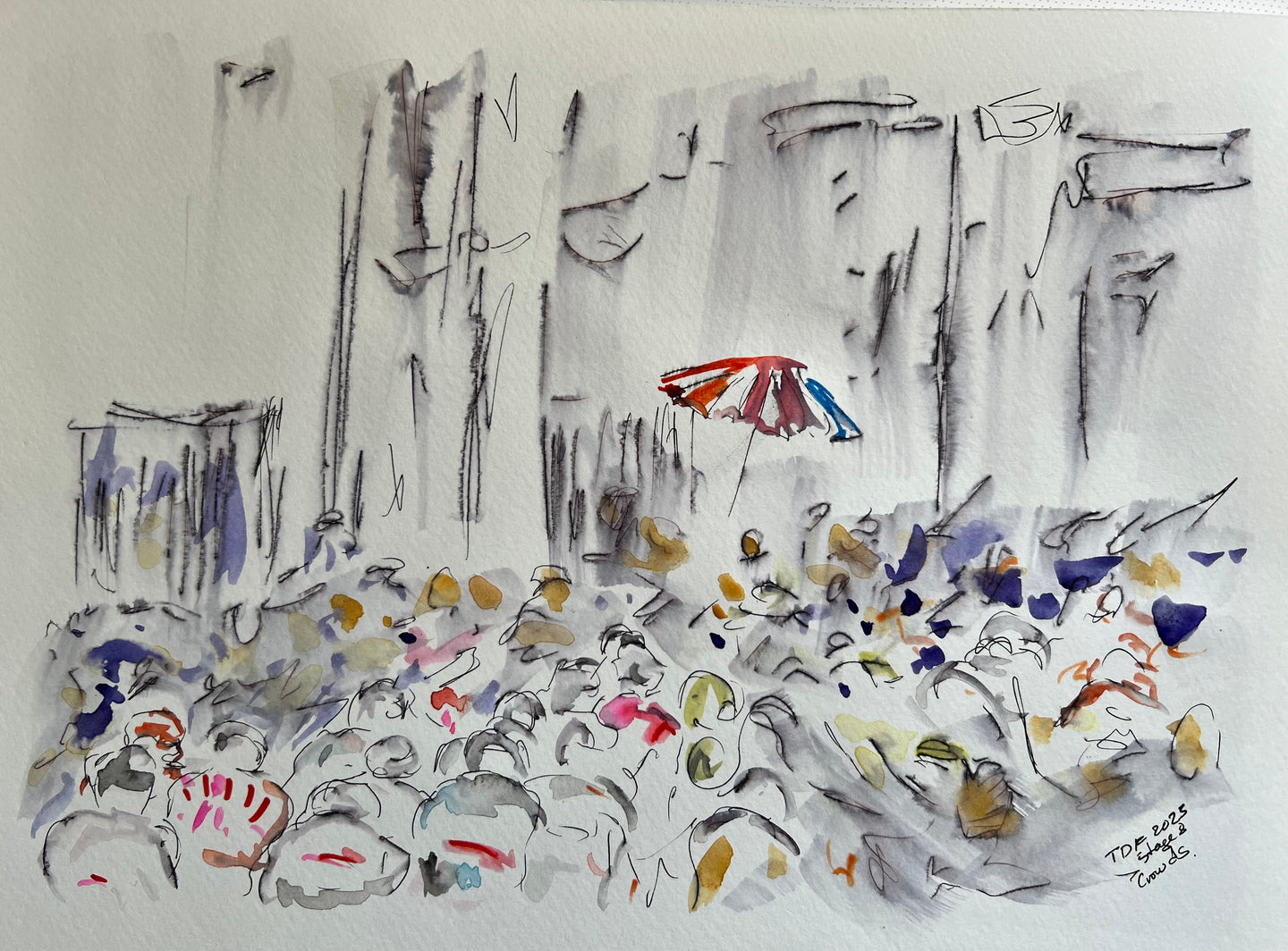 Village crowds - cycling painting