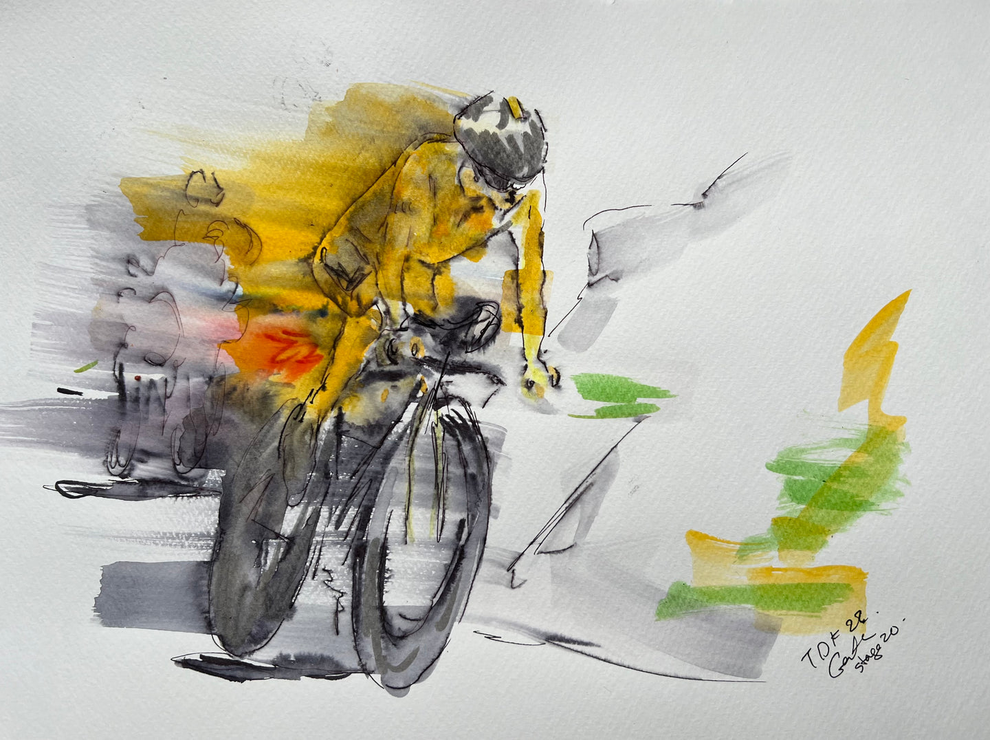 Tour de France stage 20 Yellow - cycling painting
