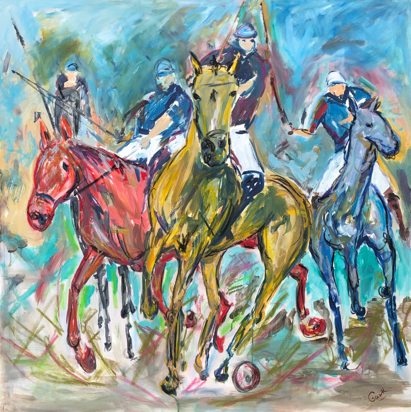 polo players - oil painting by Garth Bayley