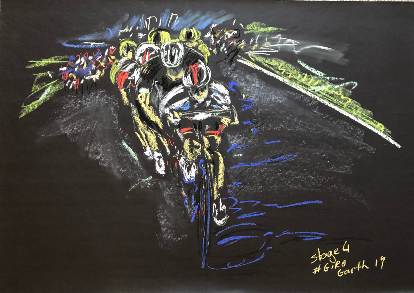 Slipstreaming the Peloton - Cycling Drawing