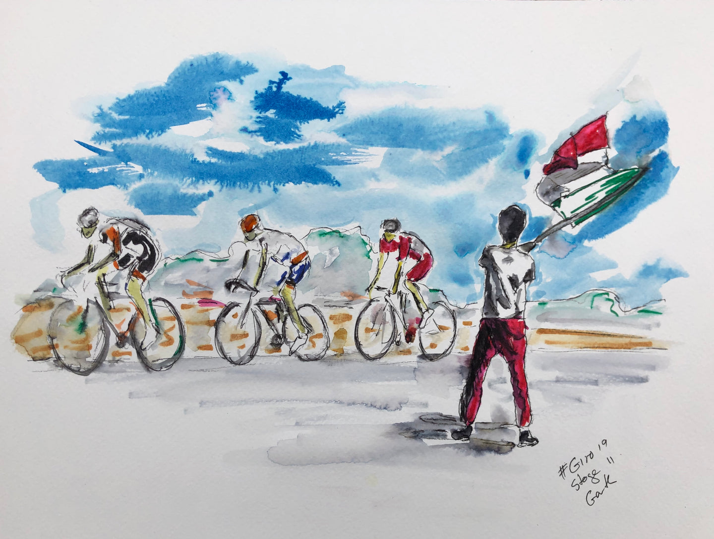Waving the Italian flag - Cycling Painting