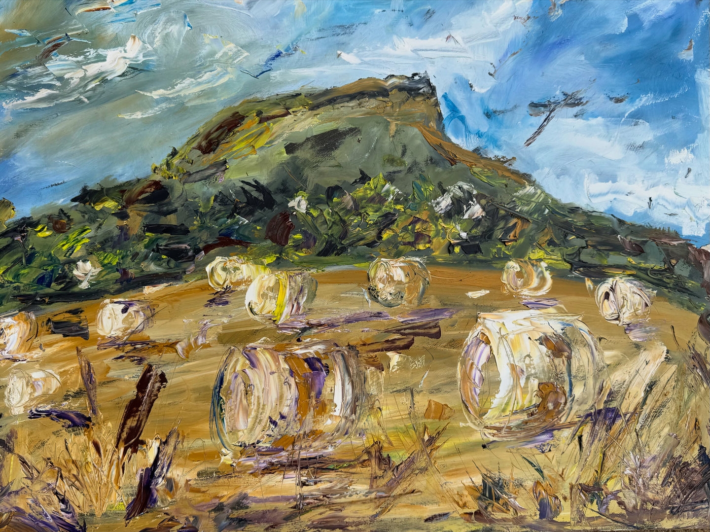 Hay Bales beneath the Hill- Landscape painting