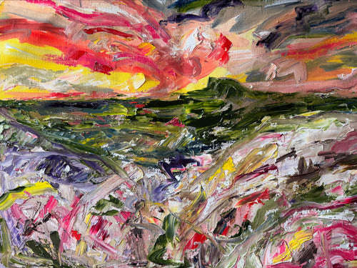 The Fiery Sunset Tones of Rosemary Topping. Landscape painting