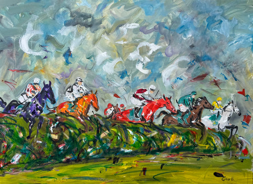 Over the Hedge - horse racing painting