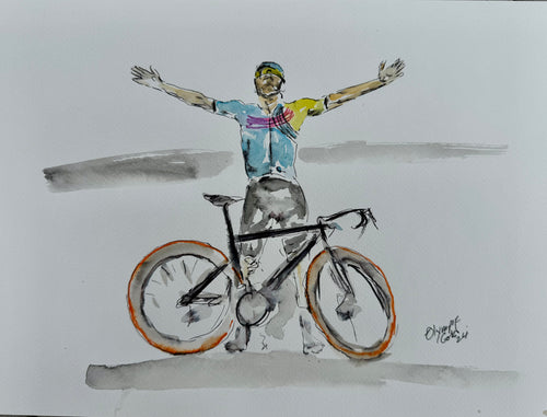 Remco Evenepoel winning salut - Cycling painting