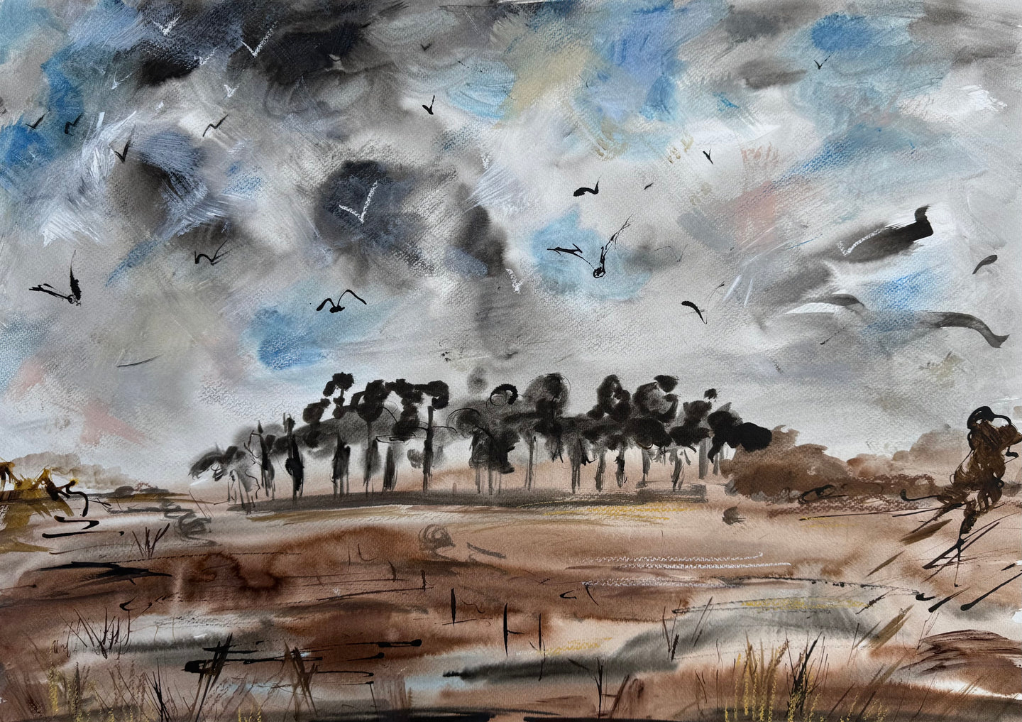 Moody skies over winter landscape- Landsacpe painting