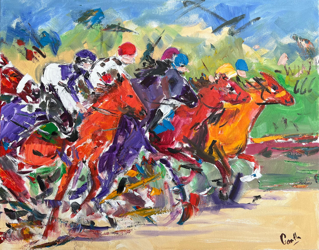 Drag Race out of the Starting Blocks - Horse Racing Painting