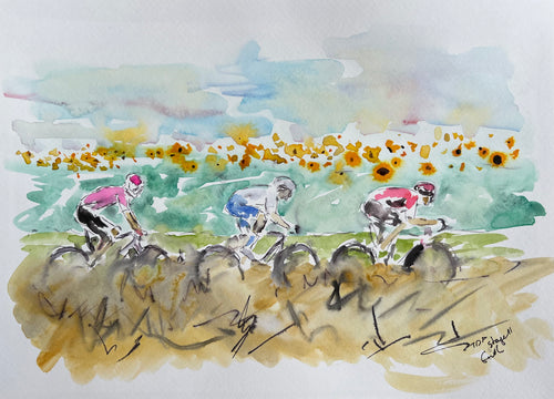 Trio in the Blossoms - Cycling painting