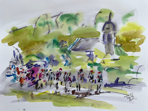 Peloton in the country _Cycling painting