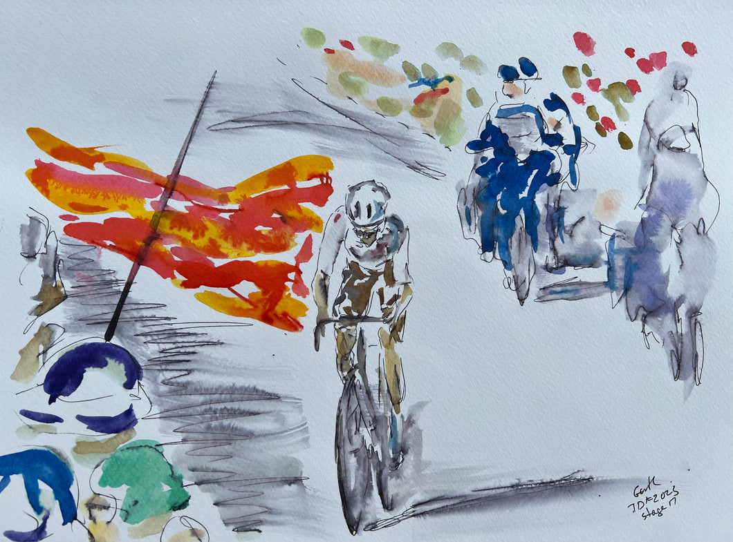 Heading for a Win on the queens stage - Cycling paintings