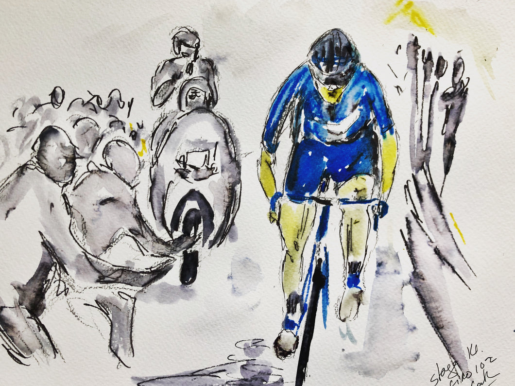 Papped by the crowd on the way to win stage 14 - Cycling Painting