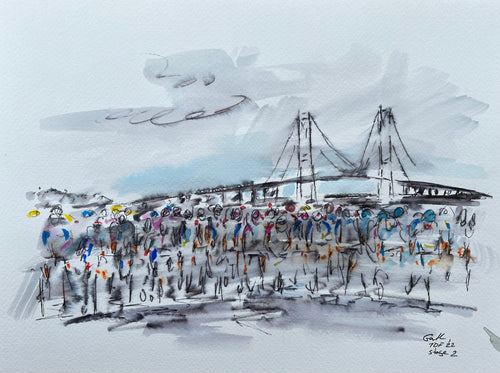Tour de France Stage 2 - The bridge - cycling painting