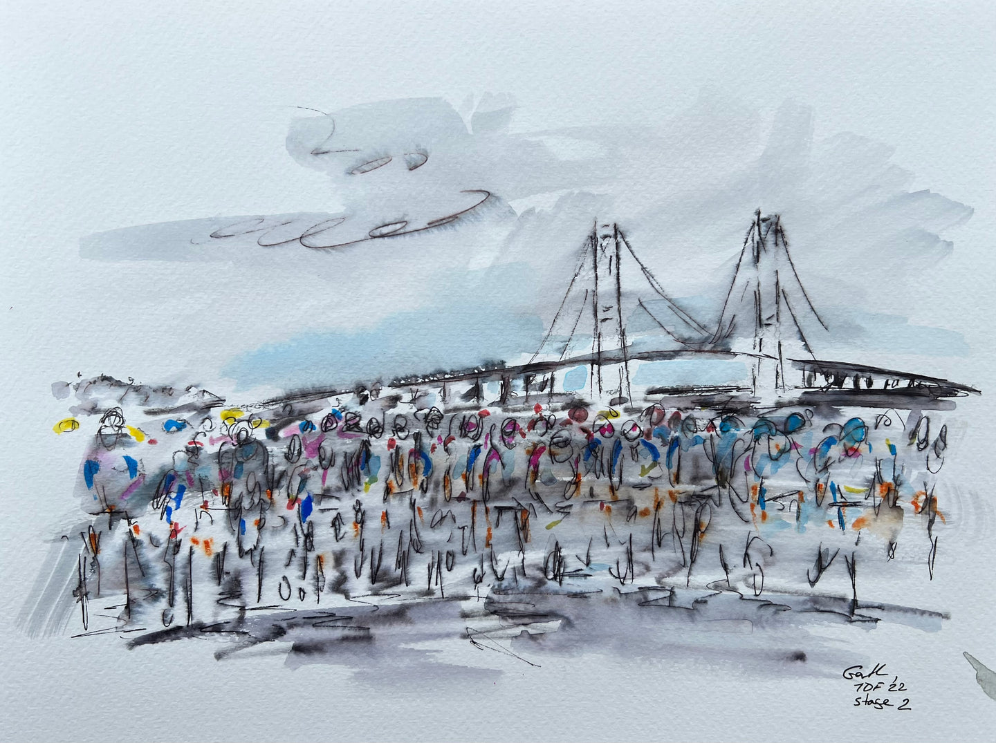 Tour de France Stage 2 - The bridge - cycling painting