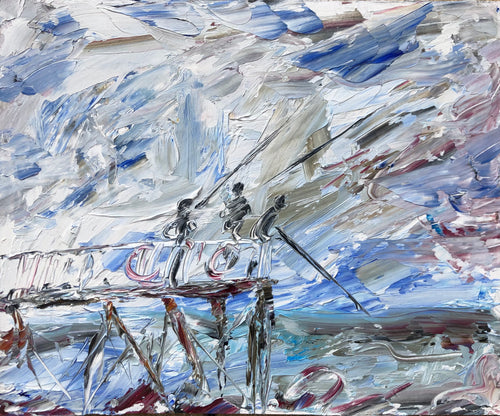 Fishermen on Saltburn Pier - Seascape painting