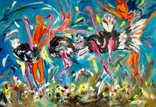 strutting ostriches with dancers 