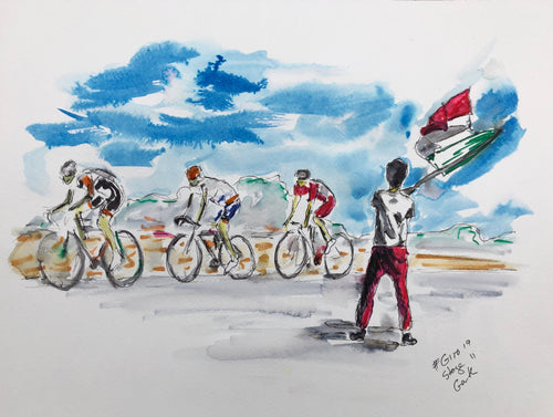 Waving the Italian flag - Cycling Painting