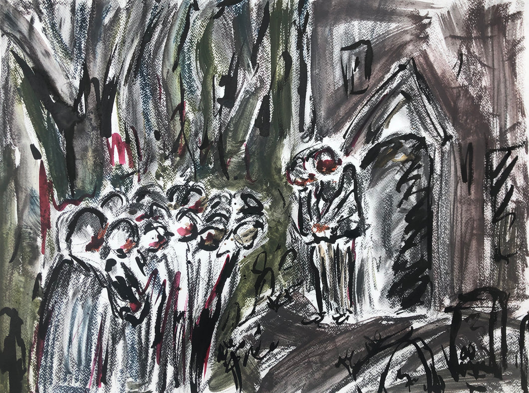 The Mourners - Expressionist Drawing