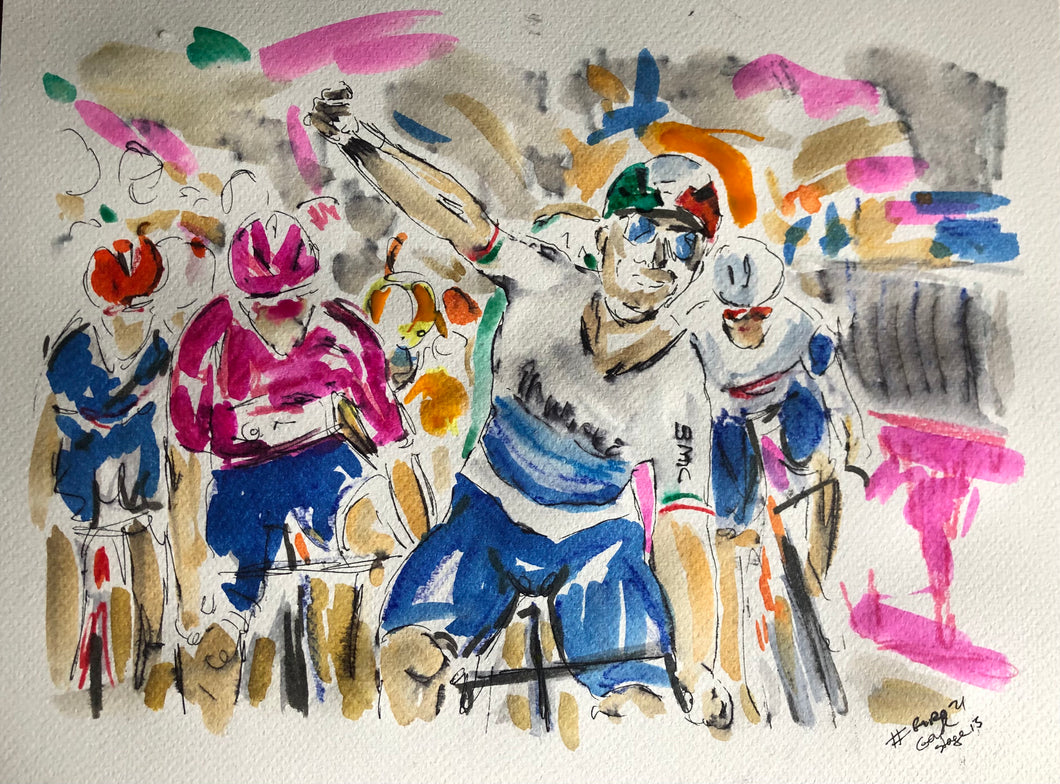 cycling painting - winning